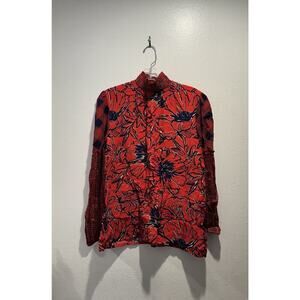 Blank London Small Vivant Floral Print Peasant Blouse Red Navy Anthropologie